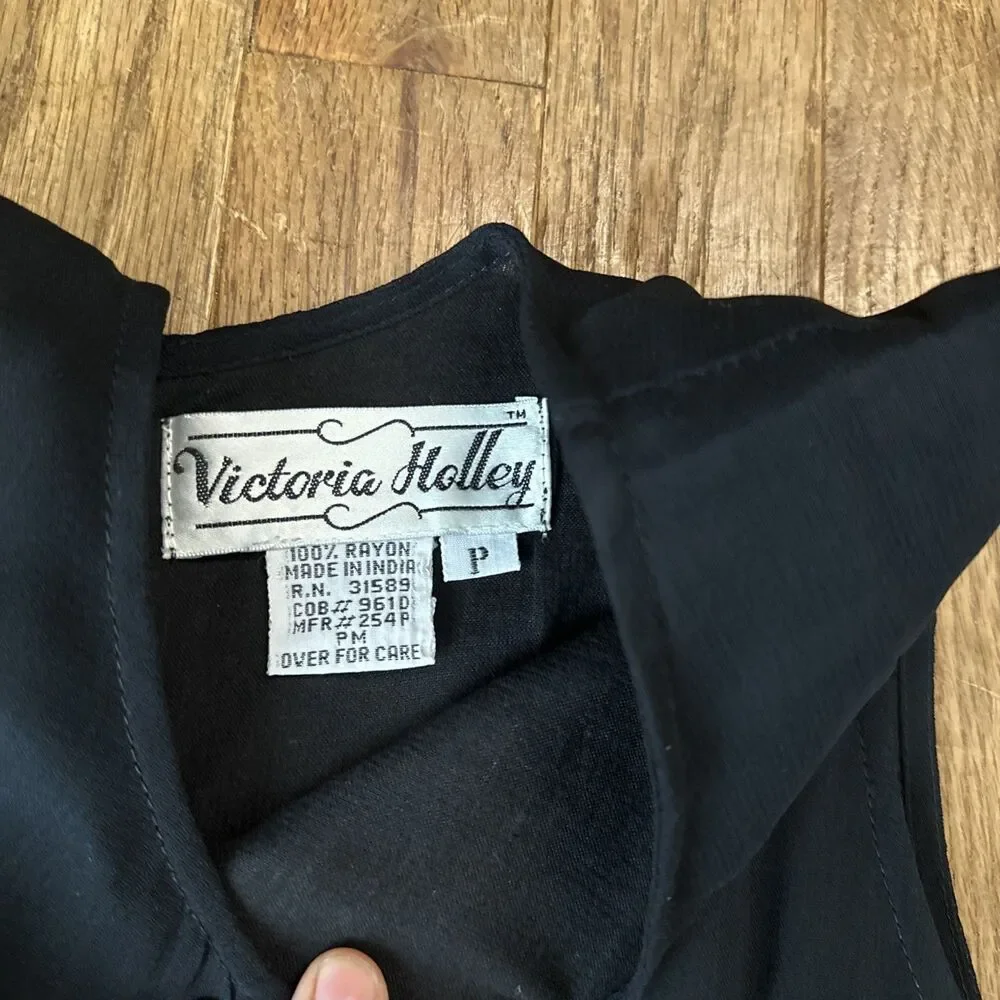 Vtg CBK Victoria Holley Black Whimsigoth Sleeveless Embroidered‎ Sheath Dress S